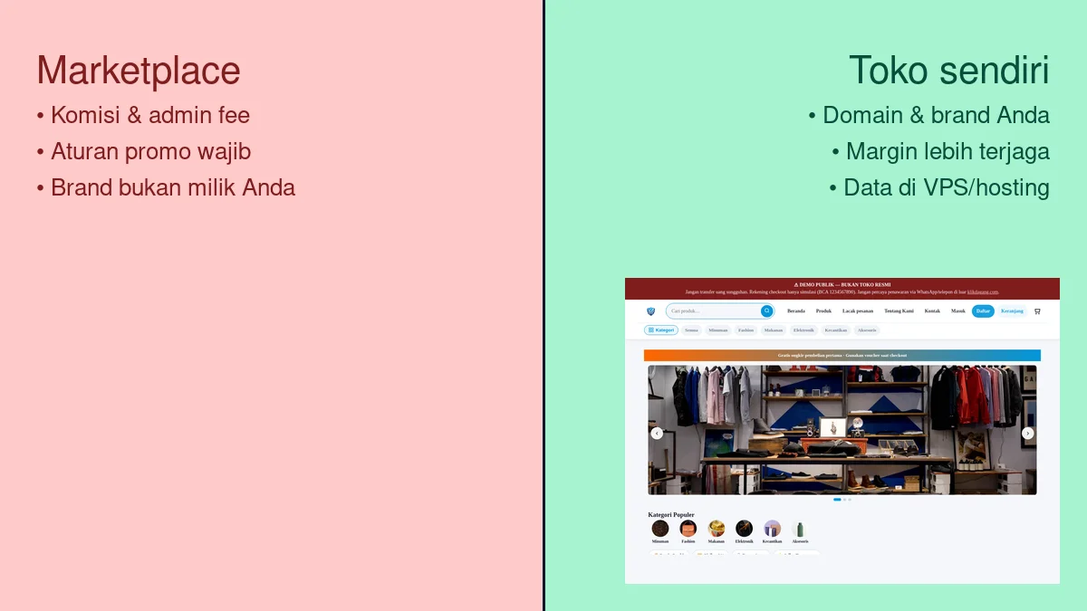 Perbandingan biaya marketplace vs punya toko online sendiri